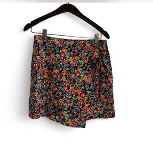 Fairy Enchanted Garden Floral Mini Skirt - Black with Multicolor Flowers size S